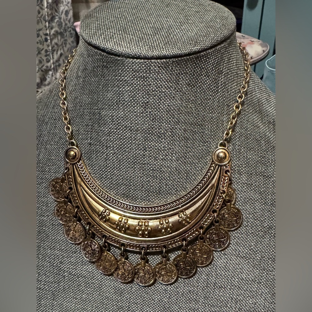 Vintage Tribal Gold Coin Statement Necklace✨